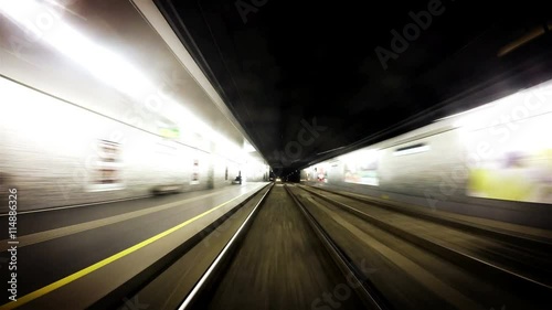 4K Footage of an underground Vienese tram going along its route photo