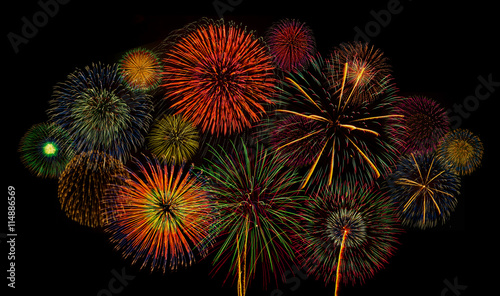 Colorful fireworks of various colors.