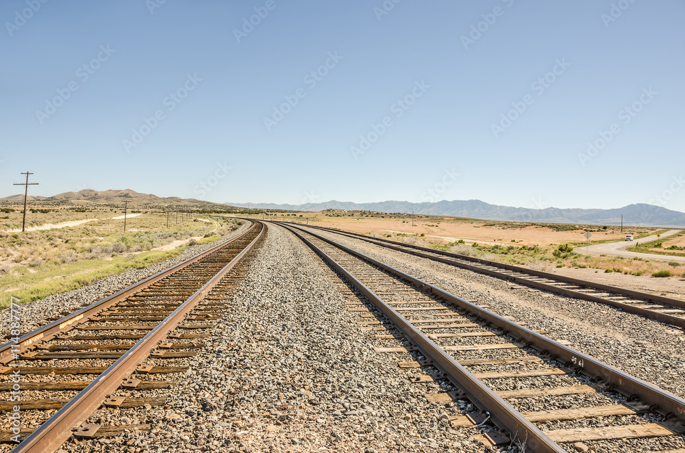 Three Sets of Curving Railroad Tracks in Rural Utah