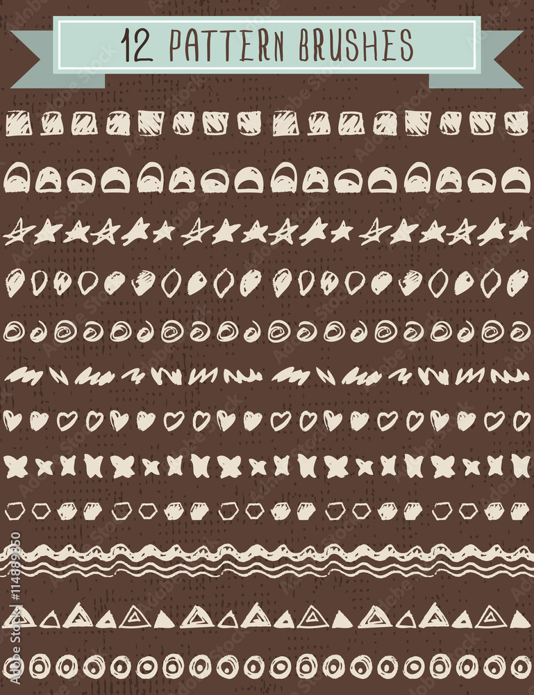 Set of twelve seamless tribal brushes. Set of twelve seamless tribal brushes.