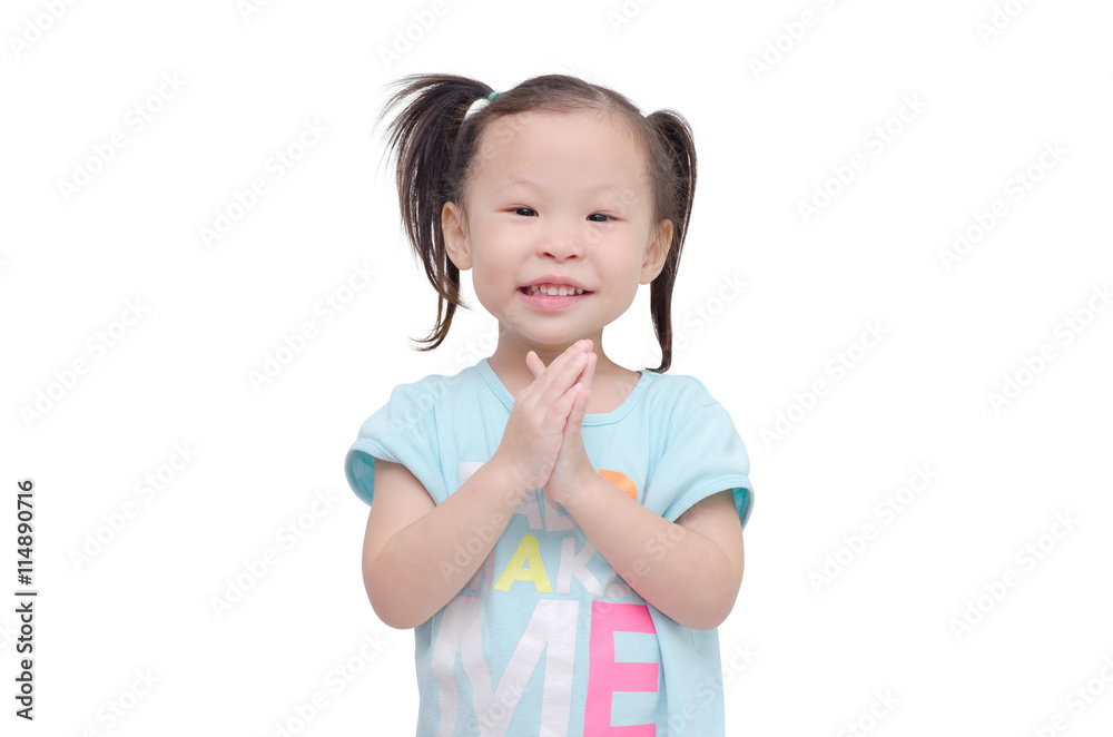 Little asian girl smiles over white background Little asian girl smiles over white background