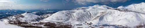 Niseko  Hokkaido  Japan Snowy Mountain Range Road Town Panorama