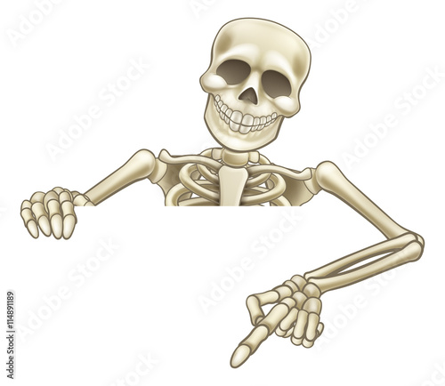Cartoon Peeking Skeleton Sign