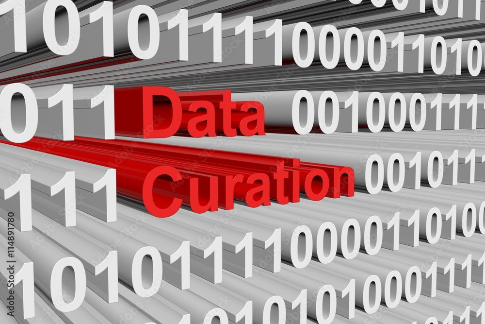 data curation in the form of binary code, 3D illustration