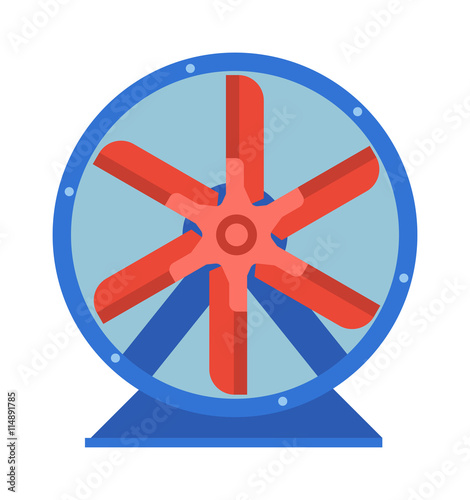 Industrial fan to remove water damage. Technology electric cooling power equipment industrial fan. Vector ventilation turbine industrial fan cold conditioner vent engine blade condition construction.