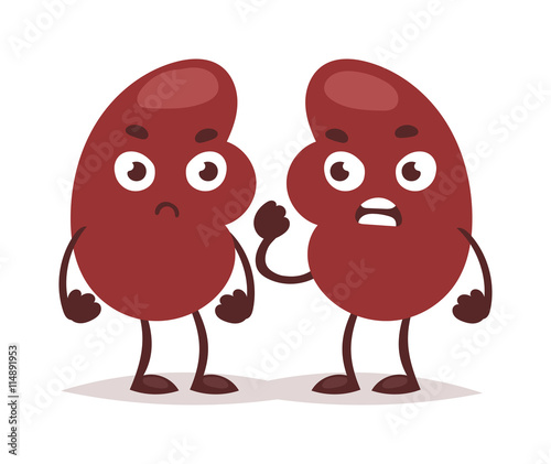 Urinary tract kidney infection anatomy renal vector illustration. Science cancer medicine inflammation kidney infection care painful bladder. Angry ill organ pain kidney infection character.
