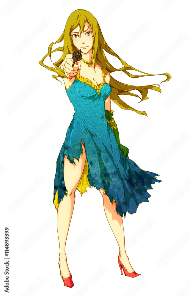 ピストルを構えた女性 破れたドレス Stock イラスト Adobe Stock