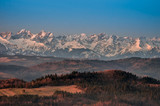 Autumn panorama of Tatra mountains and brown hills
