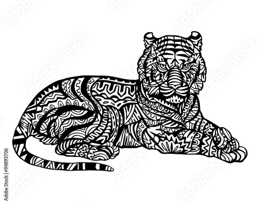 Fototapeta Naklejka Na Ścianę i Meble -  Ethnic Animal Doodle Detail Pattern - Tiger Zentangle Illustration