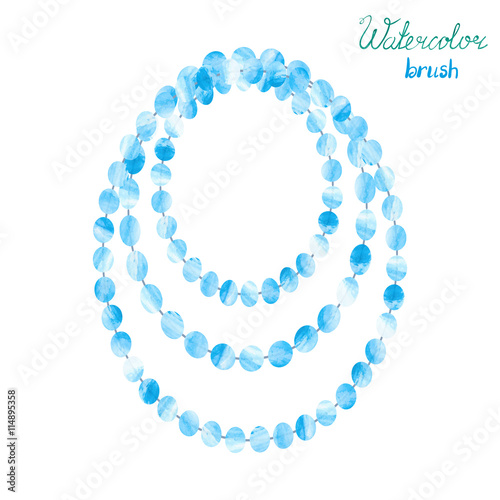 Watercolor beads isolatedn on white. Vector illustration of blue necklace. 