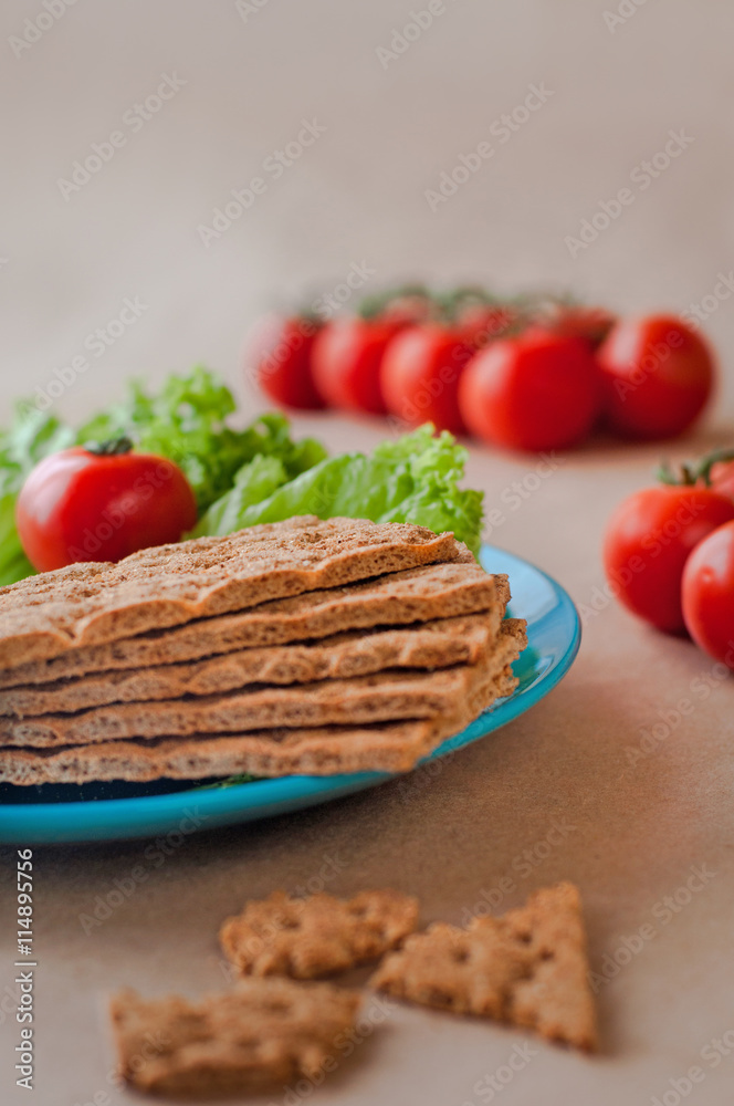 Healthy food concept of breakfast with crispbreads Healthy food concept of breakfast with crispbreads