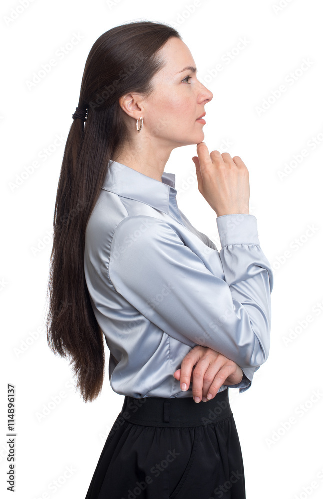 Side view portrait of attractive businesswoman thinking Side view portrait of attractive businesswoman thinking