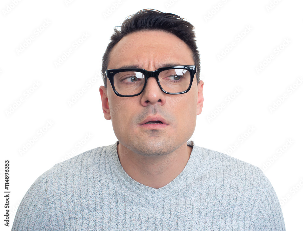 anxiety man looking away. Isolated anxiety man looking away. Isolated