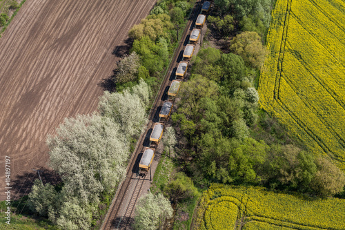 aerial view of the train on the railway track