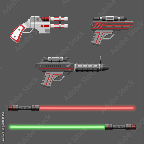 Guns set. Video game weapons. Virtual reality device collection.