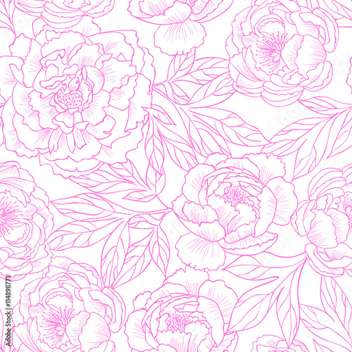 Pink peony flowers.Vector seamless pattern