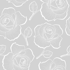 Fototapete Rosenmuster Weiße Rosenumrisse auf grauem Grund  © artsous