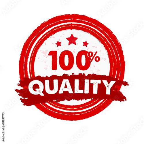 100 percentages quality and stars, grunge drawn circle label, ve