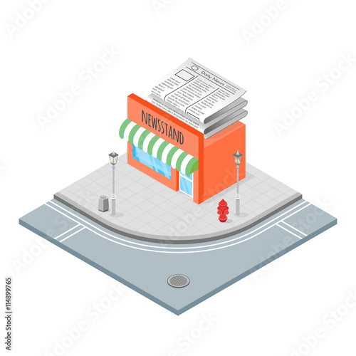Isometric vector illustration of newsstand.