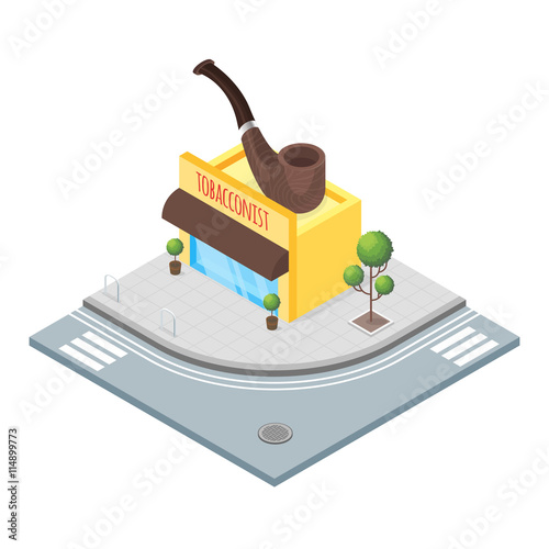 Isometric vector illustration of tobacco shop.