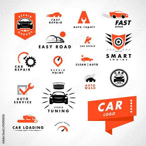 Vector flat simple minimalistic car logo. Auto icon isolated on white background. Repair service logo, garage logo, auto tuning studio insignia. Auto design. Auto illustration.