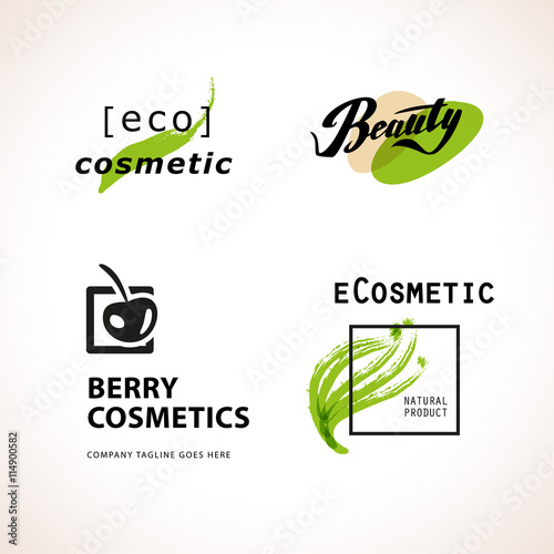 Vector cosmetic insignia isolated on white background. Eco product brand mark. Cosmetic label design. Cosmetic logo. Beauty industry company logo. 