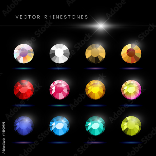 Vector rhinestone gem mock up. Jewelry crystal stone diamond shining illustration. Close up. Rhinestone isolated.  Glass gem mock up illustration.  photo