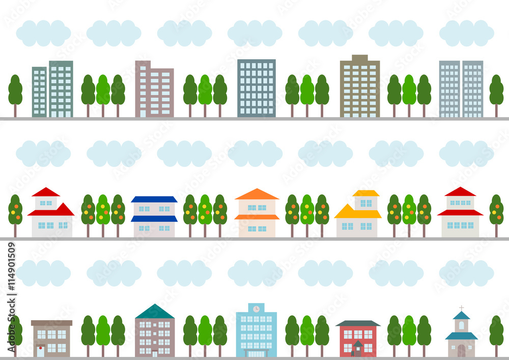 街並 イラスト 背景 カラフル 白バック Stock Vector Adobe Stock