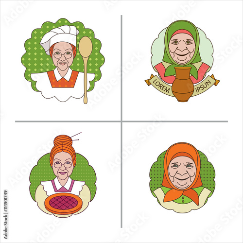 Chef. Café, pastry shop. Natural farm products. Set of 4 vector