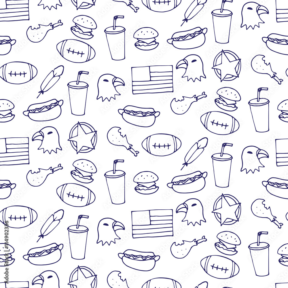 Seamless pattern with different american elements