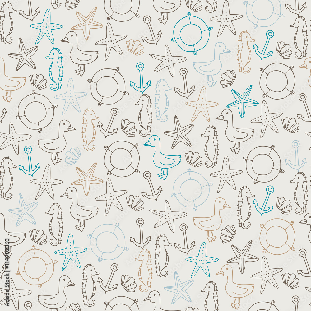 seamless pattern with differemt sea elements