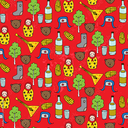 Seamless pattern with different russian elements.