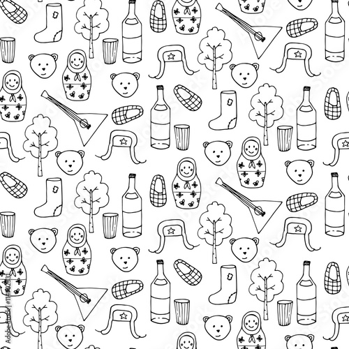 Seamless pattern with different russian elements.