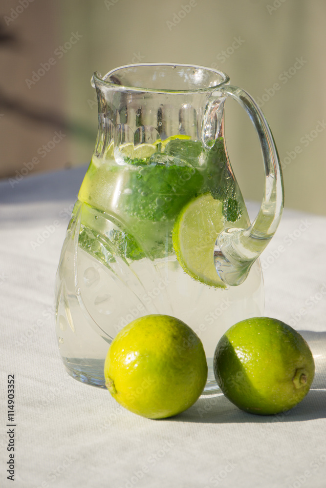 Fototapeta premium Homemade classic mojito with mint and lime
