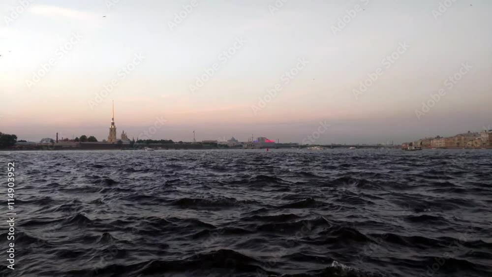 View summer waters of the Neva. Strong dark waves View summer waters of the Neva. Strong dark waves