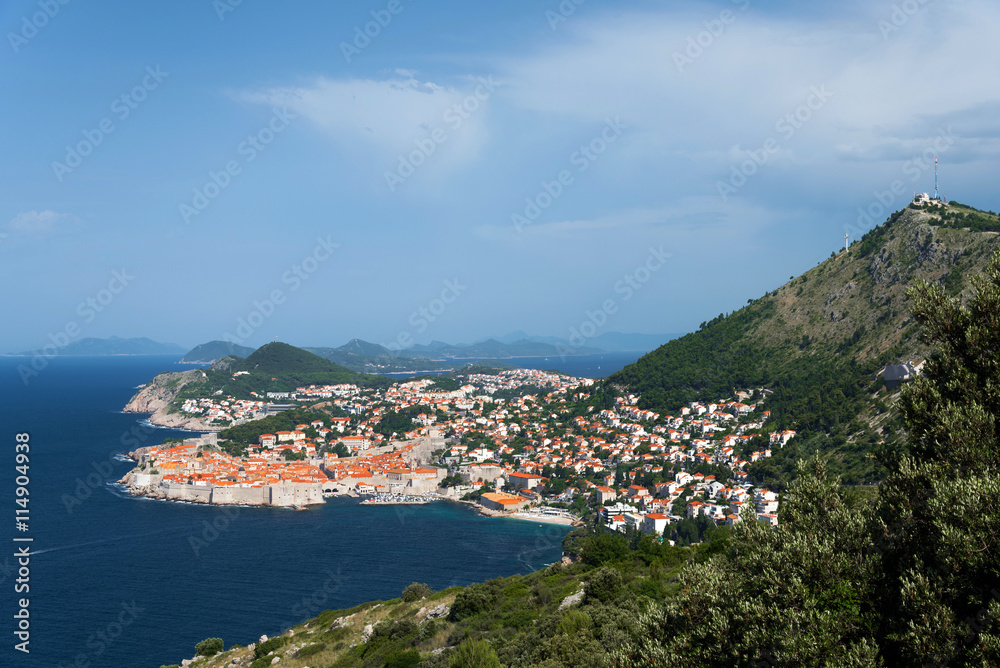 Aerial view of Dubrovnik old town and Mount Srd, Croatia