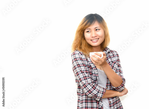 Portrait of pretty woman with cup of coffee.