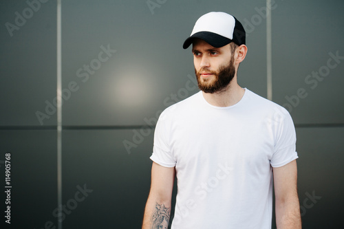 Baseball cap mock up on a man with space for your logo