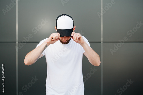 Baseball cap mock up on a man with space for your logo
