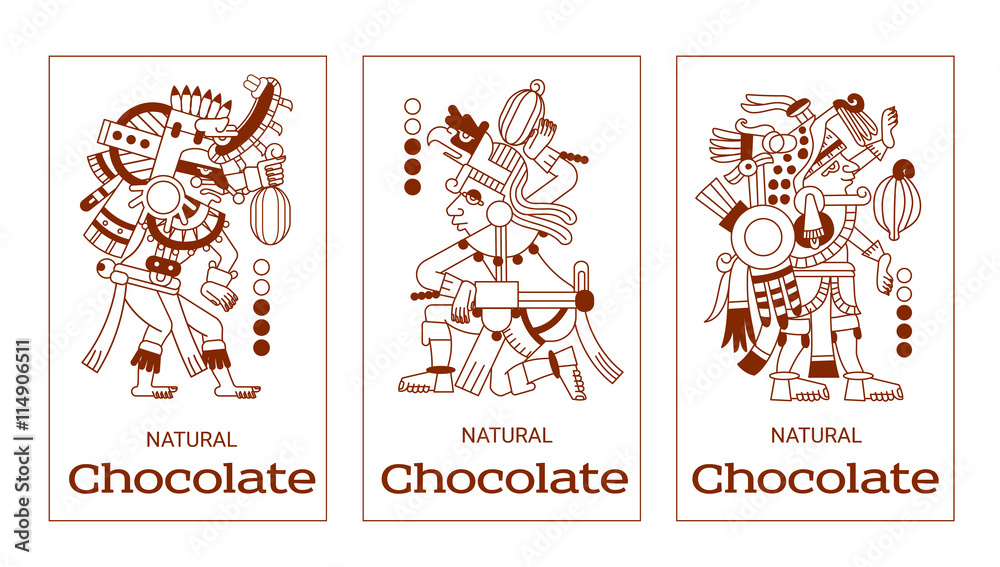Fototapeta premium sketch drawing contour pattern maya, aztec and cacao nibs, choc