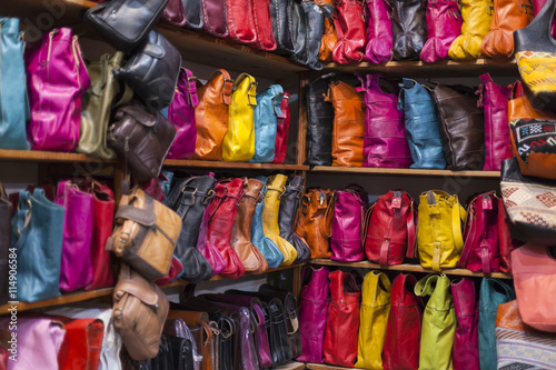 Bags, purses, hats and other products of the Moroccan leather fa