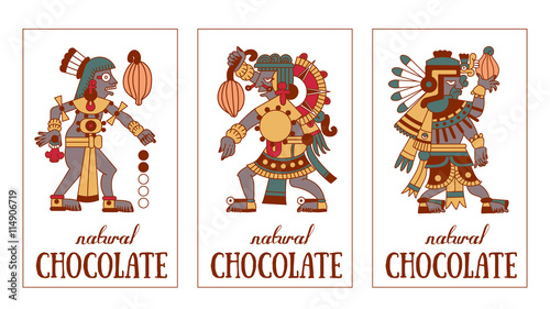 Wallpaper Mural contour pattern maya, aztec and cacao nibs, chocolate label logo Torontodigital.ca