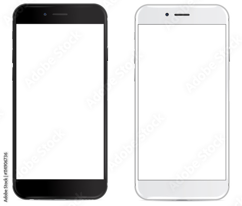 Smartphone in black and white color with blank screen, mockup - Simple way to put a picture or screenshot below glossy, shiny screen layer, which affects each pattern - in eps10 
