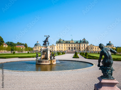 Beautiful view of the Drottningholm Palace in Sweden in summer, the private residence of the Swedish royal family.