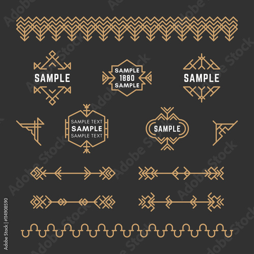 Set of Line Art Decorative Geometric Vector Frames and Borders with Golden and Black Colors. Vector Ornaments, Vector Decoration, Line Ornament, Vector Logos, Vector Labels