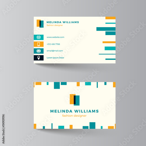 Business card layout. Vector illustration. Turquoise and yellow template. Clean modern business card design with colorful lines