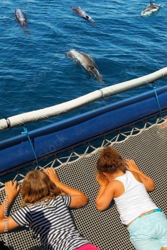 Young tourists during a dolphin watching