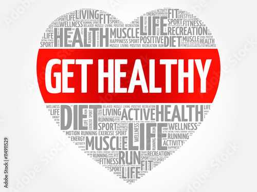 Get Healthy heart word cloud, fitness, sport, health concept