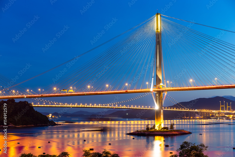 Bridge at sunset in Hong Kong