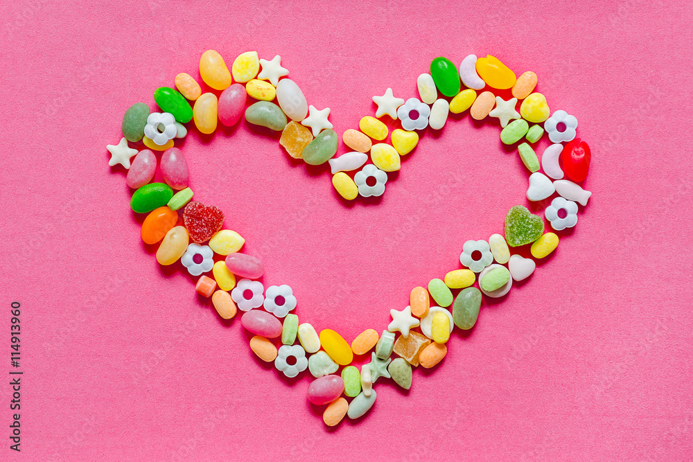 Heart laid out candy